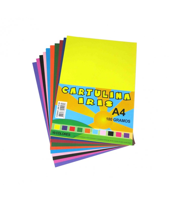 CARTULINA IRIS A4 10 COLORES FUNDX10-PAQX20-BX160