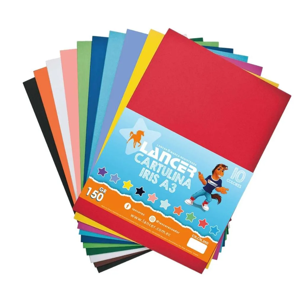 CARTULINA IRIS 10 COLORES A3 FUNDX10-PAQX20-BX160